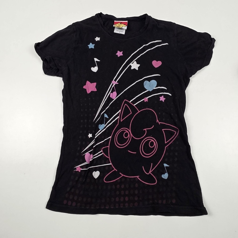Vtg Y2K Pokémon T-Shirt Womens S Black Crew Neck Short Sleeve Jigglypuff
